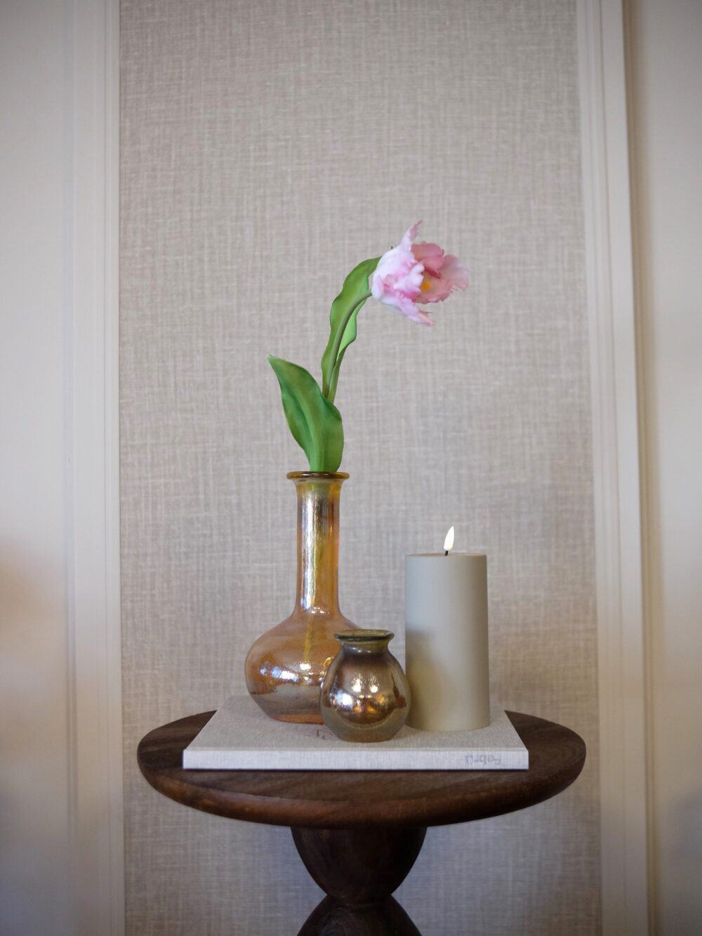 Kunst tulp steel wit roze