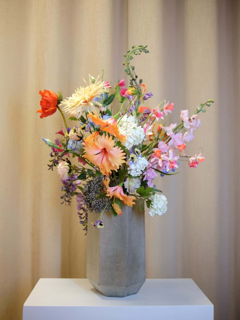Zijden kunstbloemen veldboeket kleurrijk 90 cm