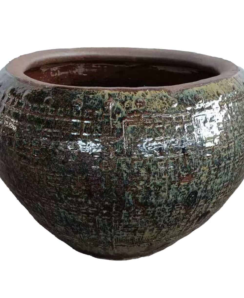 Lisie Natural blue ceramic pot square pattern low
