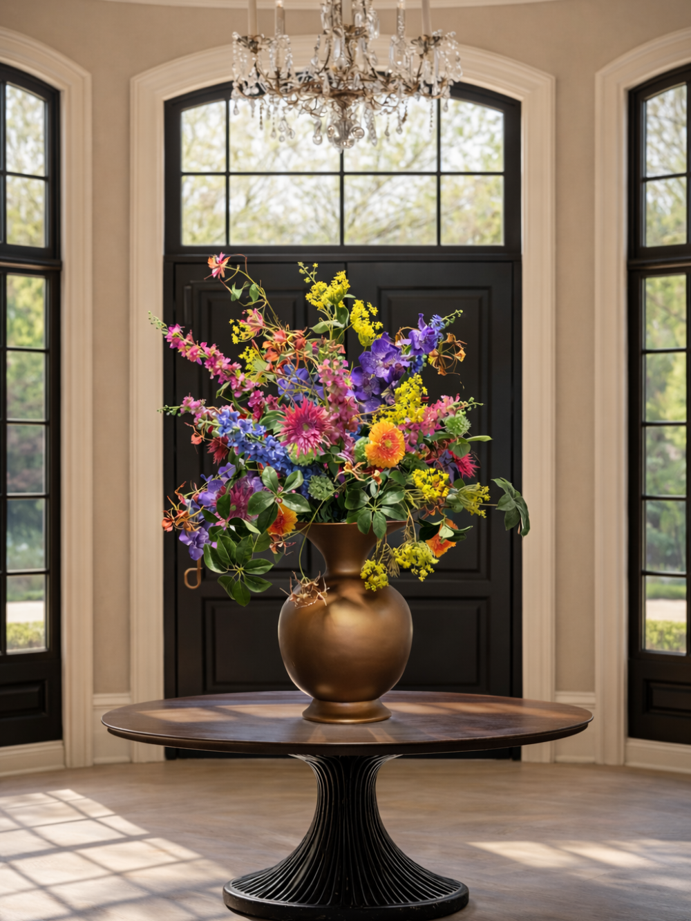 Groot Luxe Bloemstuk in Pot Brons Bont Bloemstuk