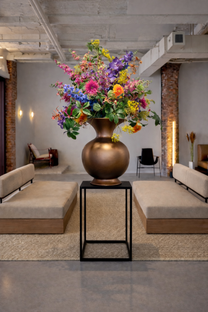 Groot Luxe Bloemstuk in Pot Brons Bont Bloemstuk