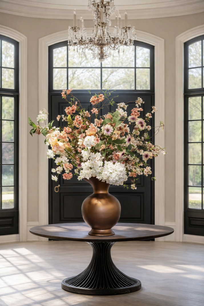 Belly grote pot opgemaakt met kunstbloemen