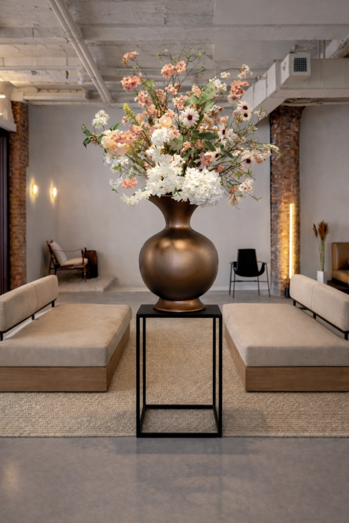 Groot Luxe Bloemstuk in Pot – Brons Pastel Bloemstuk