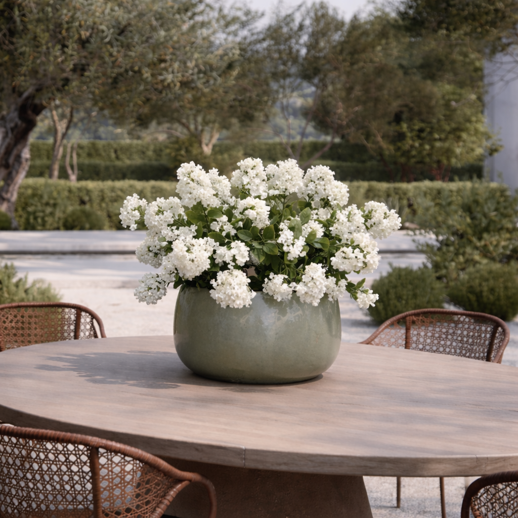 Witte kunstplant sering voor buiten in pot UV wit