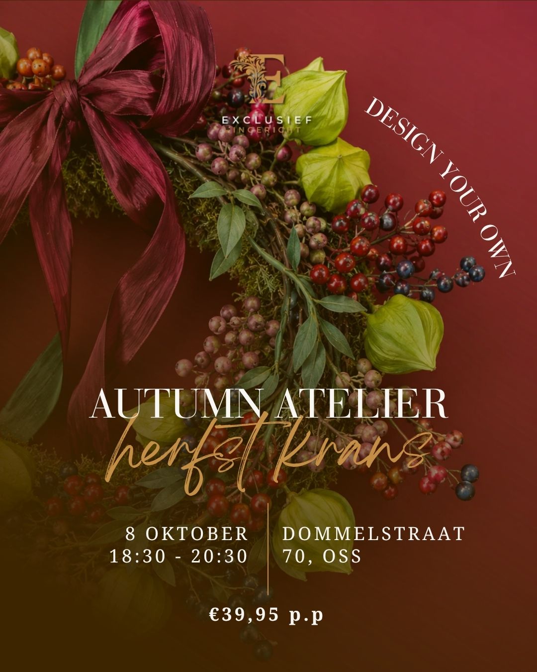Herfstkrans maken tijdens een workshop zijden bloemen
