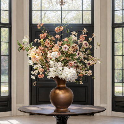 Groot Luxe Bloemstuk in Pot – Brons Pastel Bloemstuk